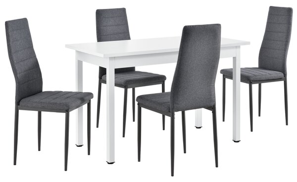 [Set da pranzo con 4 sedie 120x60cm Tavolo da cucina in bianco con poltrone di design Tavolo da sala da pranzo con set di 4 sedie imbottite
