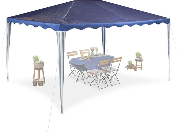 Gazebo Relaxdays, A x L x P: 2,5 x 3 x 4 m, PE, acciaio, impermeabile, resistente agli strappi, sistema a incastro, gazebo da giardino, blu scuro/bianco