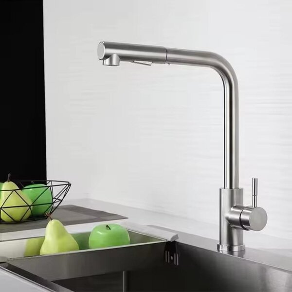 Miscelatore da cucina con estensione a molla – Doccetta laterale estraibile e beccuccio girevole a 360° – Acciaio inossidabile 304 – Miscelatore monocomando per acqua calda e fredda – Finitura cromata lucida – Modello SLT-05