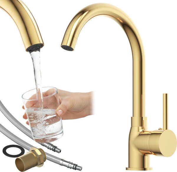 Granitan | BETA - Miscelatore da cucina - Orientabile a 360° - Oro - Ottone - Carica in Vetroceramica