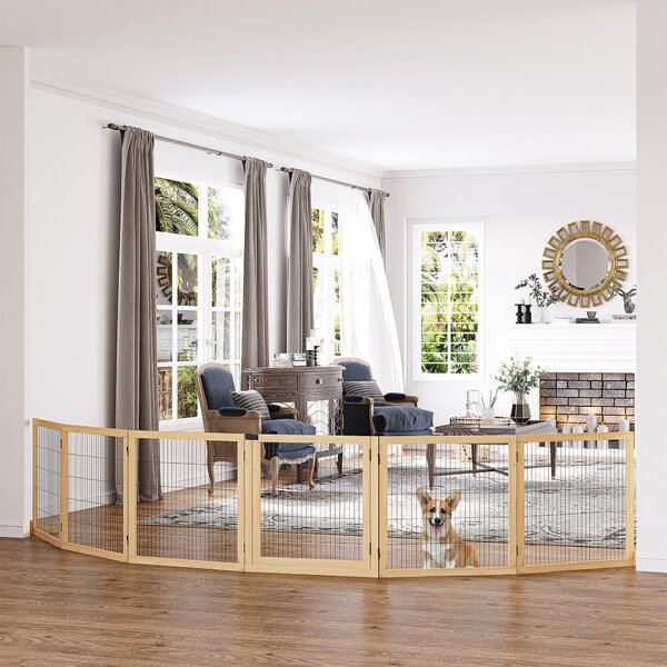 PawHut Recinzione per animali domestici Recinzione per cani, in pino, pieghevole 432 x 36 x 70 cm, Legno
