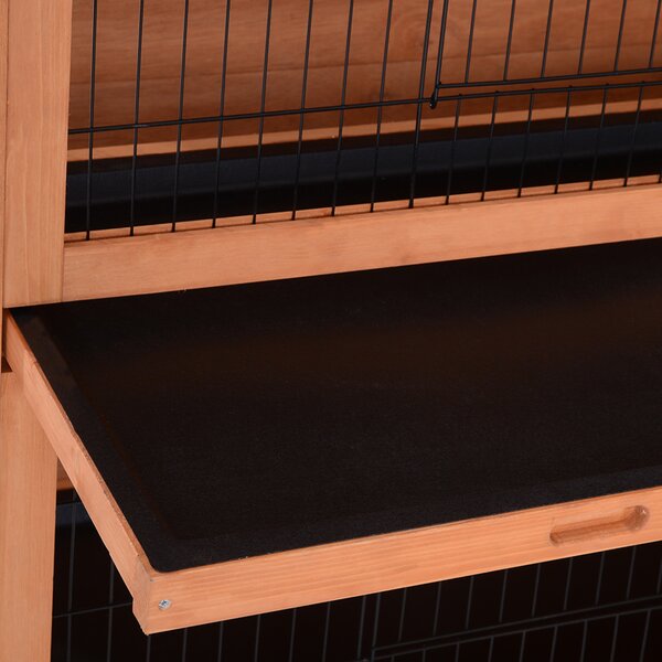 PawHut Recinto su piedi gabbia coniglio doppio livello vassoi deiezioni scorrevoli 4 porte chiavistellate dim. 137L x 50l x 93H cm legno massiccio pineto tetto bituminoso verde