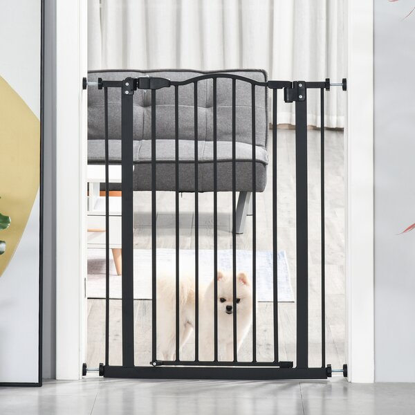 PawHut Barriera di sicurezza per cani estensibile 74-80 cm chiusura automatica fissaggio a pressione senza forature nero