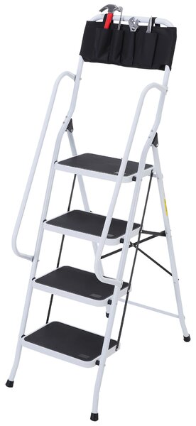 HOMCOM Scala a gradini per la casa, scala pieghevole con supporto per attrezzi, corrimano, 50 x 83 x 155 cm, Nero + Argento
