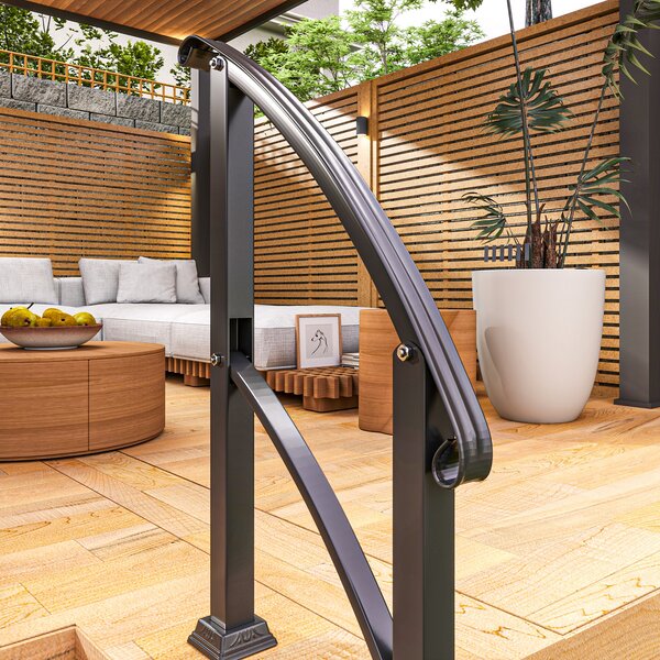 Outsunny Corrimano per Scale 1-3 Gradini Ringhiera per Scale Regolabile 0-45° con Kit di Installazione 71 x 8 x 148 cm nero