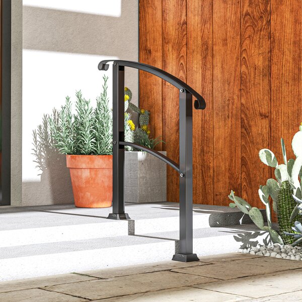 Outsunny Corrimano per Scale 1-3 Gradini Ringhiera per Scale Regolabile 0-45° con Kit di Installazione 71 x 8 x 148 cm nero