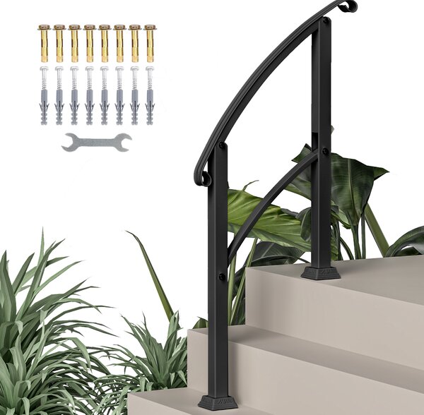 Outsunny Corrimano per Scale 1-3 Gradini Ringhiera per Scale Regolabile 0-45° con Kit di Installazione 71 x 8 x 148 cm nero