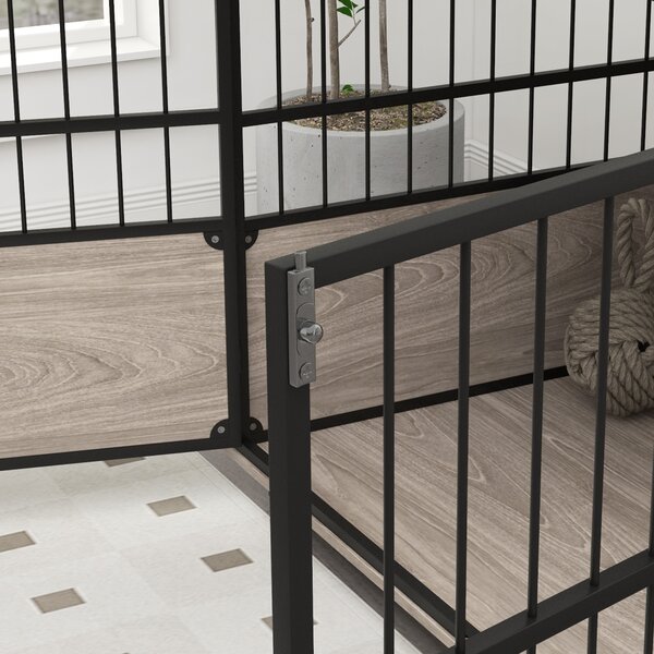 PawHut Gabbia per cane interna, tavolino, 100 x 60 x 68 cm, nido, 3 porte bloccabili, legno nero