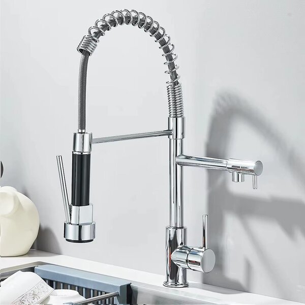 Miscelatore per cucina - Miscelatore per lavello - Miscelatore monocomando - Due erogatori orientabili - Doccetta estraibile - Rotazione a 360° - Acqua calda e fredda - Tubo cromato