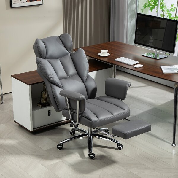 HOMCOM Sedia da ufficio ergonomica, imbottita, con poggiapiedi, schienale regolabile, 360° girevole, Grigio scuro