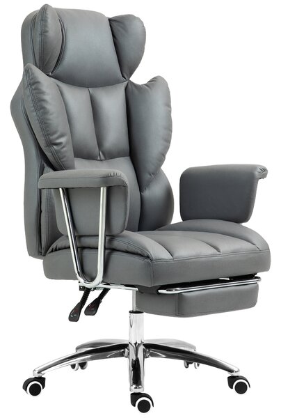 HOMCOM Sedia da ufficio ergonomica, imbottita, con poggiapiedi, schienale regolabile, 360° girevole, Grigio scuro