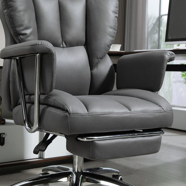 HOMCOM Sedia da ufficio ergonomica, imbottita, con poggiapiedi, schienale regolabile, 360° girevole, Grigio scuro