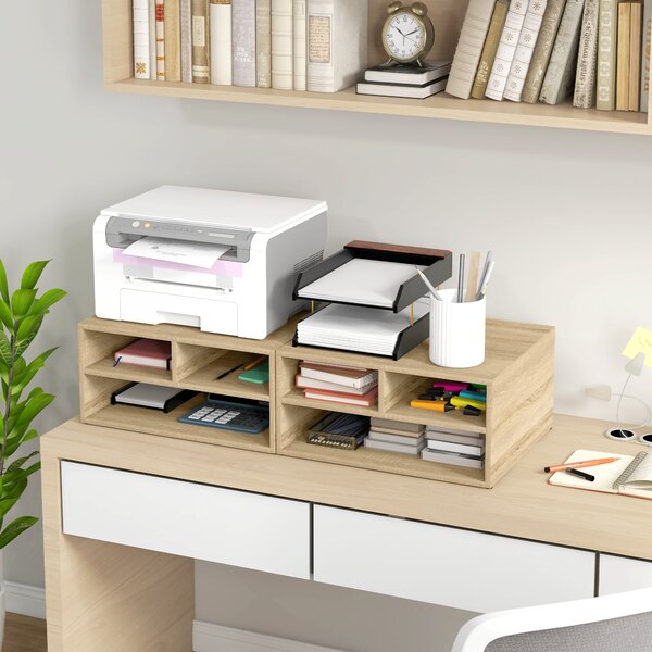 HOMCOM Organizzatore da scrivania effetto legno con 3 scomparti supporto stampante dim. 47L x 40P x 22,5A cm