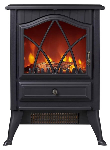 Camino elettrico – Stufa autonoma – Vetro su 3 lati – 900/1800 W – Effetto fiamma 3D multicolore a LED – Termostato regolabile – Protezione contro il surriscaldamento – Colore nero