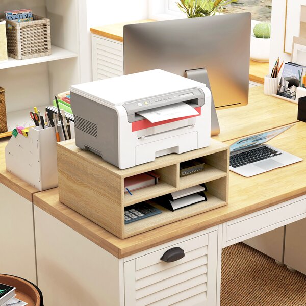 HOMCOM Organizzatore da scrivania effetto legno con 3 scomparti supporto stampante dim. 47L x 40P x 22,5A cm