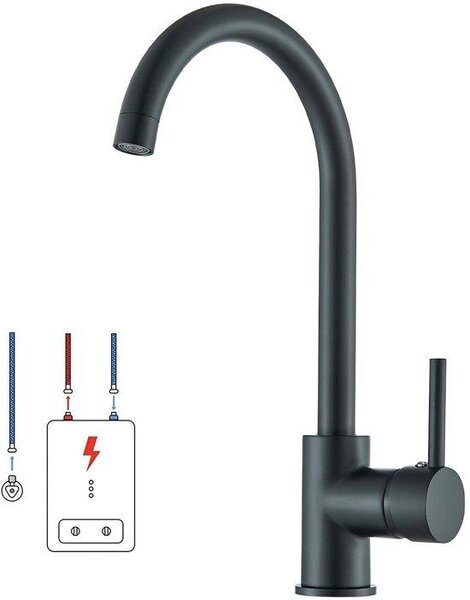 Rubinetto da cucina a bassa pressione, rotazione a 360 gradi, rubinetto da cucina in acciaio inossidabile, sistema a bassa pressione, rubinetto da cucina nero per scaldabagno