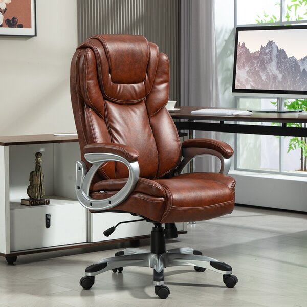 HOMCOM Sedia da ufficio sedia da ufficio con funzione oscillante ruote girevoli 360° 66 x 75,5 x 115,5-124,5 cm marrone