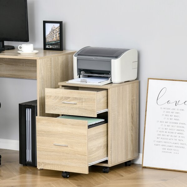 Vinsetto Mobile per Ufficio Mobile per Archiviazione 2 cassetti 5 ruote in pannello di particelle 39,5 x 39 x 58,5 cm rovere