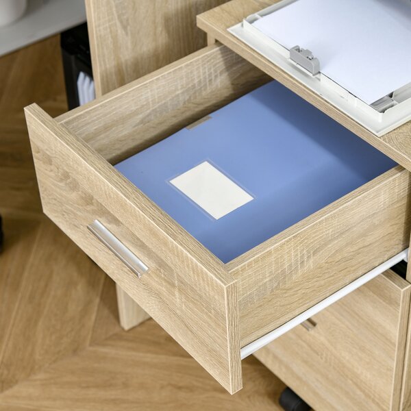 Vinsetto Mobile per Ufficio Mobile per Archiviazione 2 cassetti 5 ruote in pannello di particelle 39,5 x 39 x 58,5 cm rovere