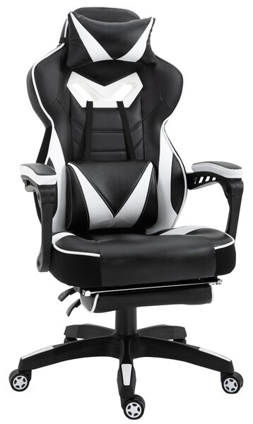 Vinsetto Sedia da gaming Ergonomica, Sedia da ufficio confortevole con Poggiapiedi, Poggiatesta e cuscino lombare, Altezza Regolabile, nero e bianco