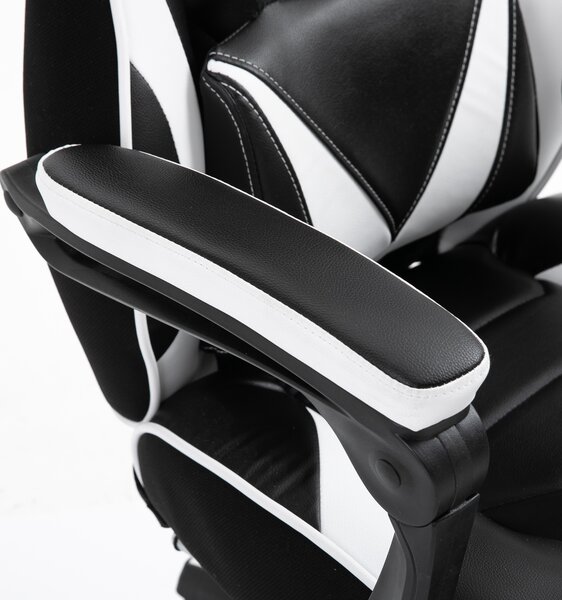 Vinsetto Sedia da gaming Ergonomica, Sedia da ufficio confortevole con Poggiapiedi, Poggiatesta e cuscino lombare, Altezza Regolabile, nero e bianco