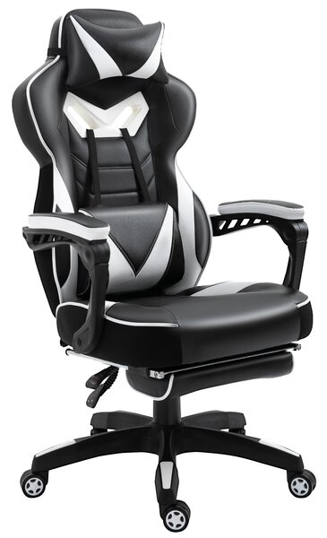 Vinsetto Sedia da gaming Ergonomica, Sedia da ufficio confortevole con Poggiapiedi, Poggiatesta e cuscino lombare, Altezza Regolabile, nero e bianco