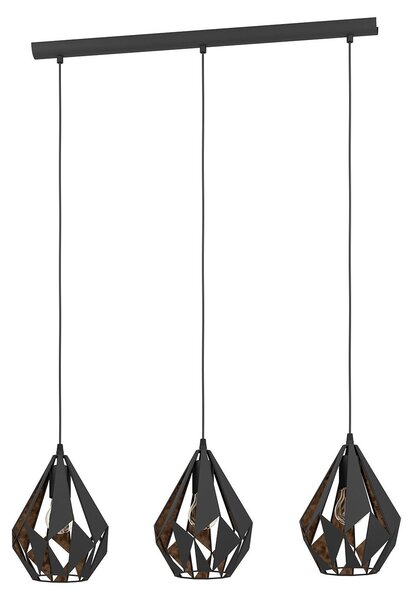 Lampadario A Sospensione Vintage Carlton 1 Acciaio Nero Rame 3 Luci E27