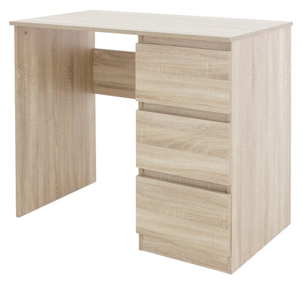 ML-Design scrivania con 3 cassetti, 90x76x50 cm, in rovere Sonoma, molto spazio, moderna, per casa/ufficio