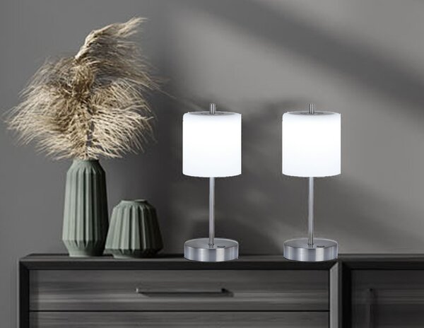 Set di 2 lampade da tavolo senza fili alte 34,5 cm con dimmer touch - argento / vetro bianco