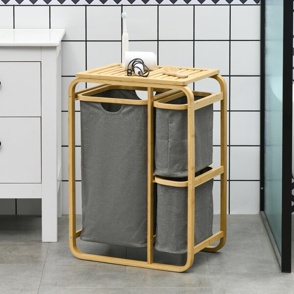 HOMCOM Cesto per biancheria cesto per biancheria cesto per biancheria cesto per biancheria in bambù 3 cesti - 49l x 33P x 70H cm grigio