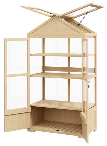 Outsunny Serra con Scaffale, Finestra sul Tetto, Porta con Serratura, Acrilico, Telaio in Legno di Pino, 100 x 56,5 x 178 cm