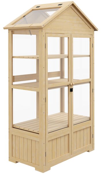 Outsunny Serra con Scaffale, Finestra sul Tetto, Porta con Serratura, Acrilico, Telaio in Legno di Pino, 100 x 56,5 x 178 cm