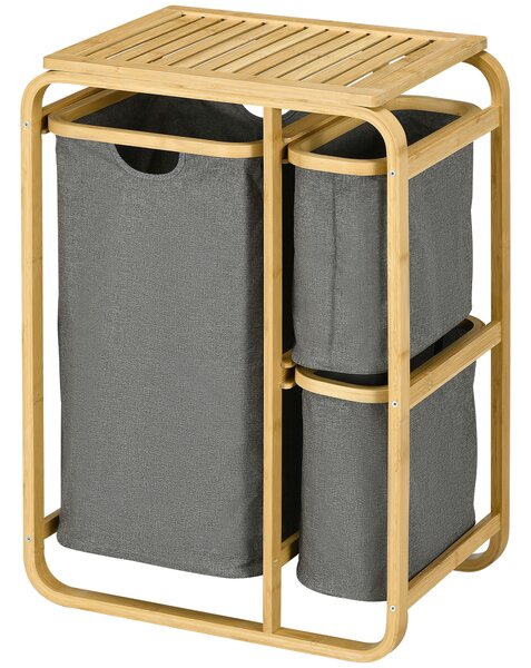 HOMCOM Cesto per biancheria cesto per biancheria cesto per biancheria cesto per biancheria in bambù 3 cesti - 49l x 33P x 70H cm grigio