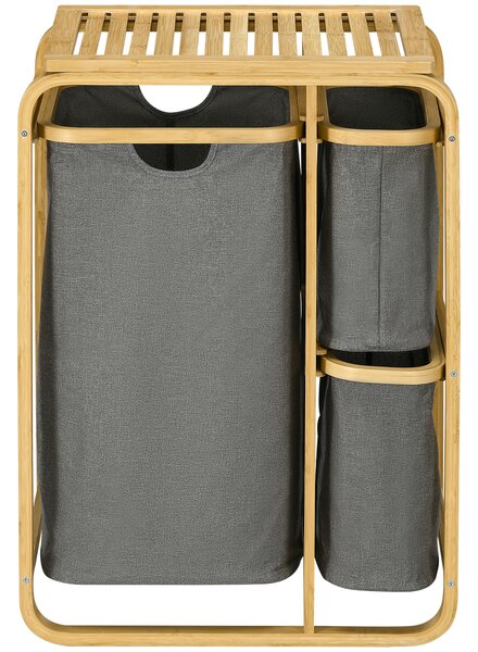 HOMCOM Cesto per biancheria cesto per biancheria cesto per biancheria cesto per biancheria in bambù 3 cesti - 49l x 33P x 70H cm grigio