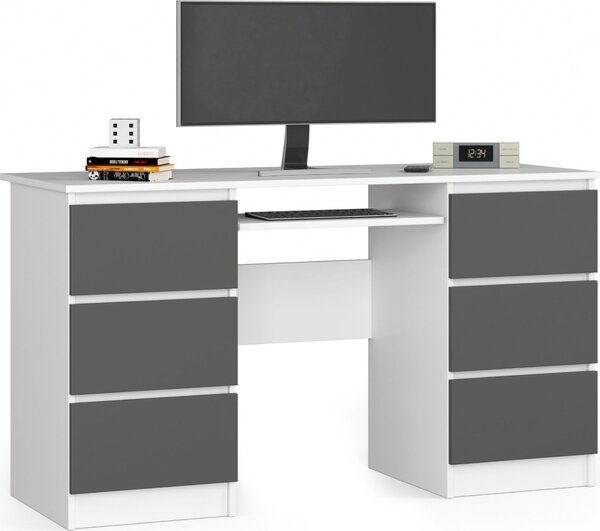 Scrivania A-11 135 cm 6 cassetti bianco grigio grafite