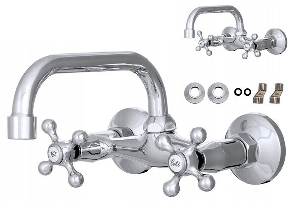 Granitan | RETRO C - Rubinetto da cucina - Orientabile a 360° - Montaggio a parete - Cromo - Carica in Vetroceramica