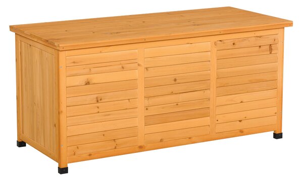 Outsunny Gartenbox, Kissenbox, Cassapanca, Scatola di stoccaggio, baule da giardino, resistente alle intemperie, legno massiccio, 127 x 56 x 60 cm Giallo