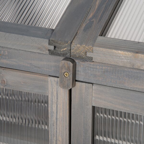 Outsunny Mini Serra, piccola serra con struttura in legno, finestra e doppia porta, 3 ripiani, 70L x 50P x 120H cm, Grigio