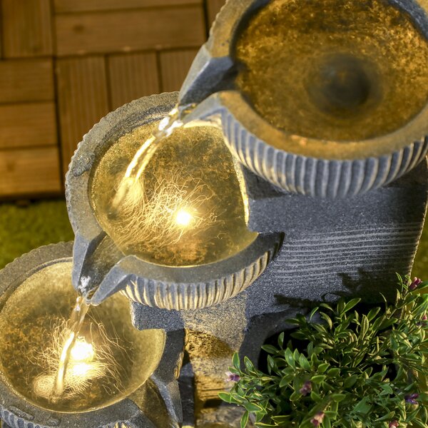 Outsunny Fontana da giardino a energia solare fontana a cascata in resina a 4 livelli con luci LED e pompa