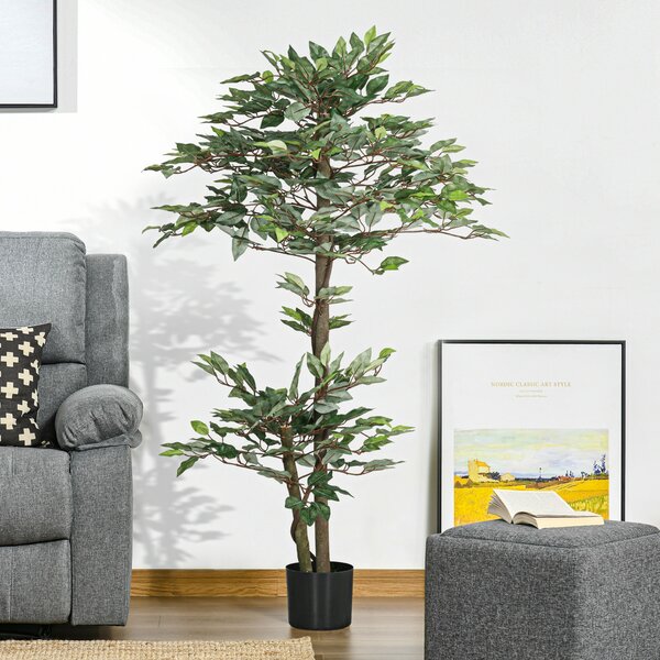 Outsunny Albero Artificiale Pianta Artificiale ficus Altezza 1,5 m Tronco Ramificazioni Rampicanti Lichen Foglie Grande realismo Vaso Incluso