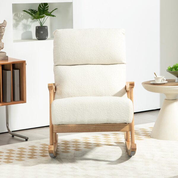 HOMCOM Poltrona Dondolo, Rivestimento in Tessuto Vellutato, Schienale Ergonomico, Capacità di 120 kg, 65L x 90P x 98H cm, Crema