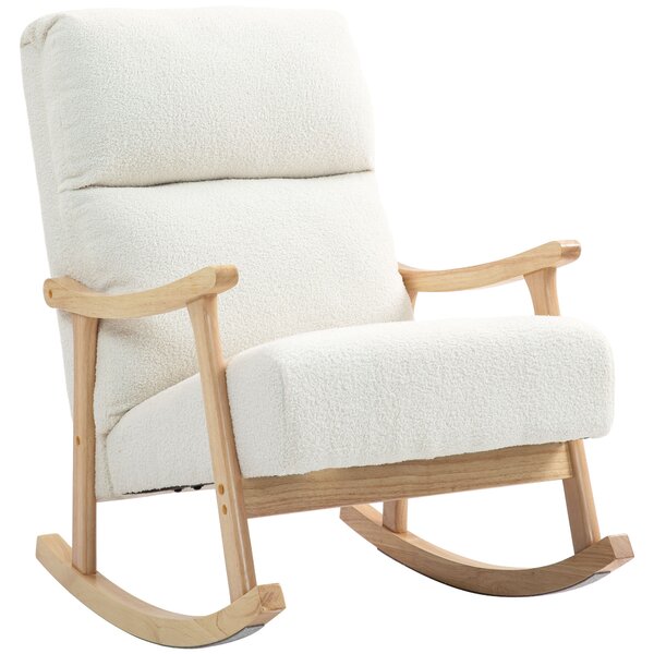 HOMCOM Poltrona Dondolo, Rivestimento in Tessuto Vellutato, Schienale Ergonomico, Capacità di 120 kg, 65L x 90P x 98H cm, Crema