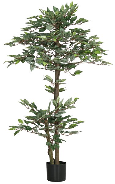 Outsunny Albero Artificiale Pianta Artificiale ficus Altezza 1,5 m Tronco Ramificazioni Rampicanti Lichen Foglie Grande realismo Vaso Incluso