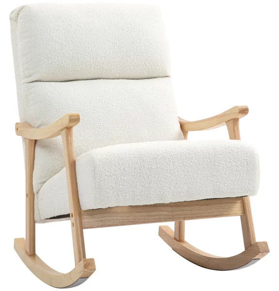 HOMCOM Poltrona Dondolo, Rivestimento in Tessuto Vellutato, Schienale Ergonomico, Capacità di 120 kg, 65L x 90P x 98H cm, Crema