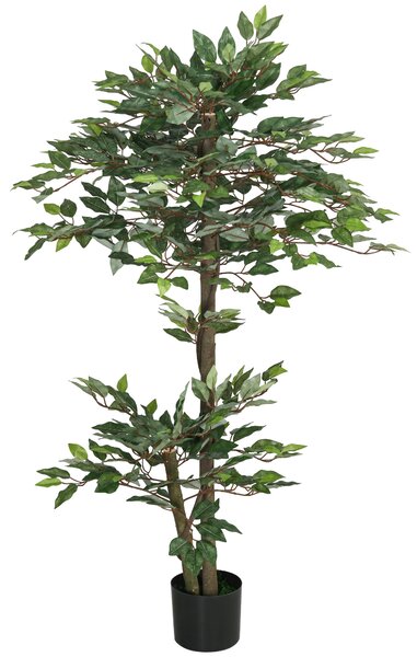 Outsunny Albero Artificiale Pianta Artificiale ficus Altezza 1,5 m Tronco Ramificazioni Rampicanti Lichen Foglie Grande realismo Vaso Incluso