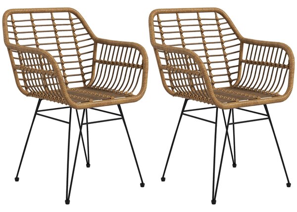 HOMCOM Set di 2 sedie fauteuils con Schienale e braccioli curve, Il rattan PE e Piedi in acciaio, design bohémien, Naturale, Nero| Aosom Italy