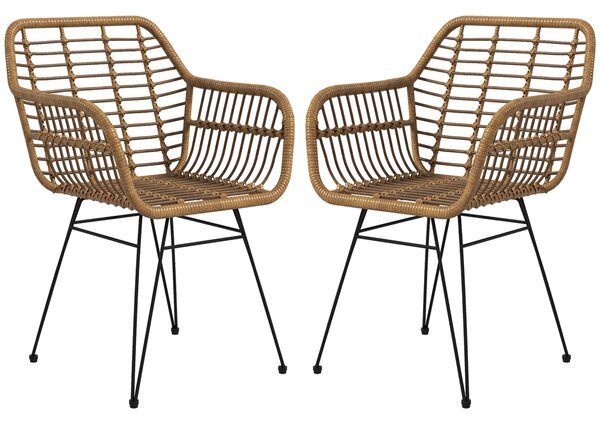 HOMCOM Set di 2 sedie fauteuils con Schienale e braccioli curve, Il rattan PE e Piedi in acciaio, design bohémien, Naturale, Nero| Aosom Italy