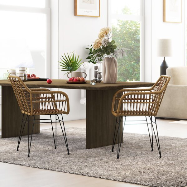 HOMCOM Set di 2 sedie fauteuils con Schienale e braccioli curve, Il rattan PE e Piedi in acciaio, design bohémien, Naturale, Nero| Aosom Italy