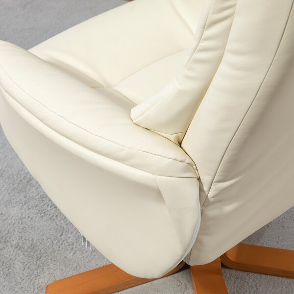 HOMCOM Poltrona Relax con Poggiapiedi, Funzione Lettura, Rivestimento in Ecopelle, Portata 150 kg, 71 x 84 x 102 cm, Bianco crema