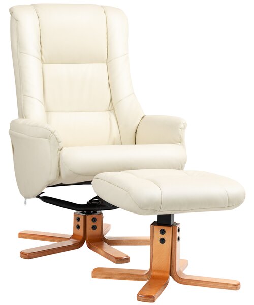 HOMCOM Poltrona Relax con Poggiapiedi, Funzione Lettura, Rivestimento in Ecopelle, Portata 150 kg, 71 x 84 x 102 cm, Bianco crema